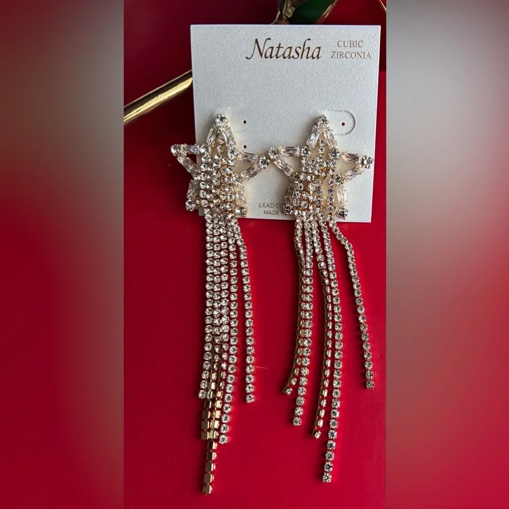 Natasha Couture Silver Star Cascade Earrings